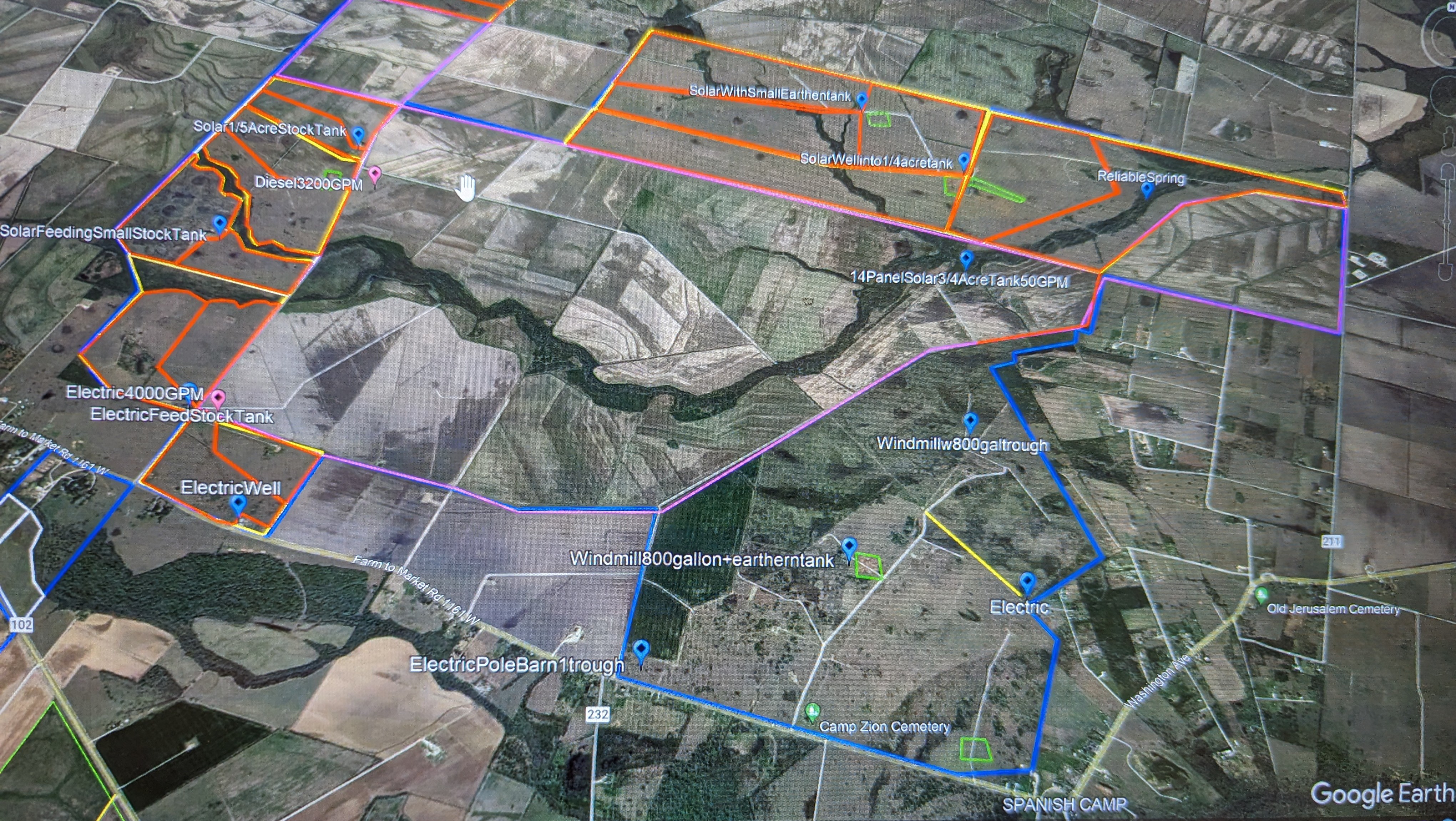 Aerial view of 3L Land Stewards showing paddocks, water infrastructure, and grazing systems